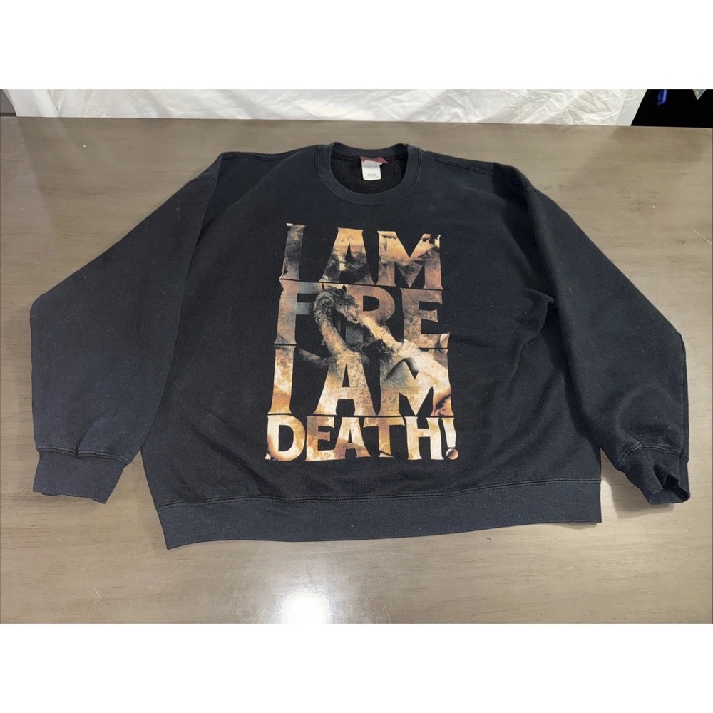 The Hobbit Hoodie Smaug Fire Death‎ Sweatshirt 2XL Black Crewneck